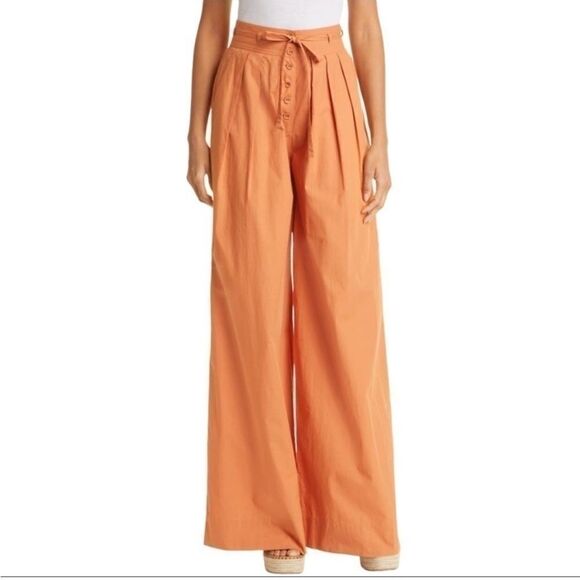 NEW Ulla Johnson orange high rise pleated button fly wide leg pants size 12 - Picture 1 of 13